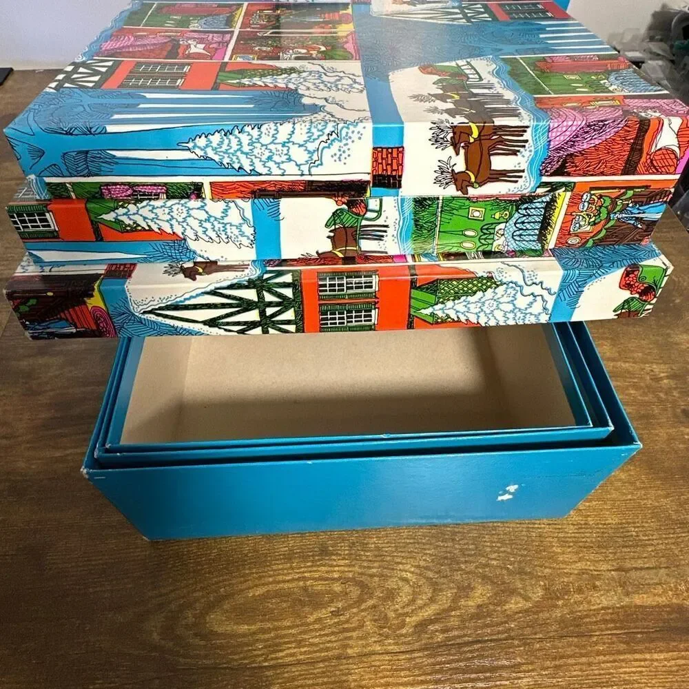 Vintage Christmas Gift Boxes Nesting Heavy‎ Duty Unique set 10 Santa Sleigh